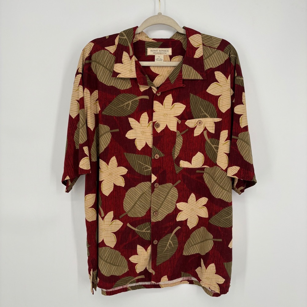 Island Republic 100% Silk Men's Hawaiian Short Sleeve Shirt Multi-Color Size XL